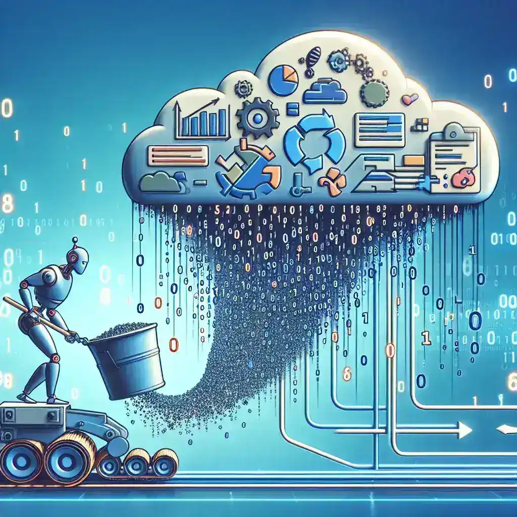 "Illustration of data scraping process using APIs and ChatGPT for efficient research and analysis, showcasing modern techniques for data collection in a digital workspace."